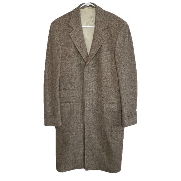 Brunello Cucinelli Men’s 100% Wool Herringbone Tan Overcoat Size 48 Mid Length - Picture 1 of 10